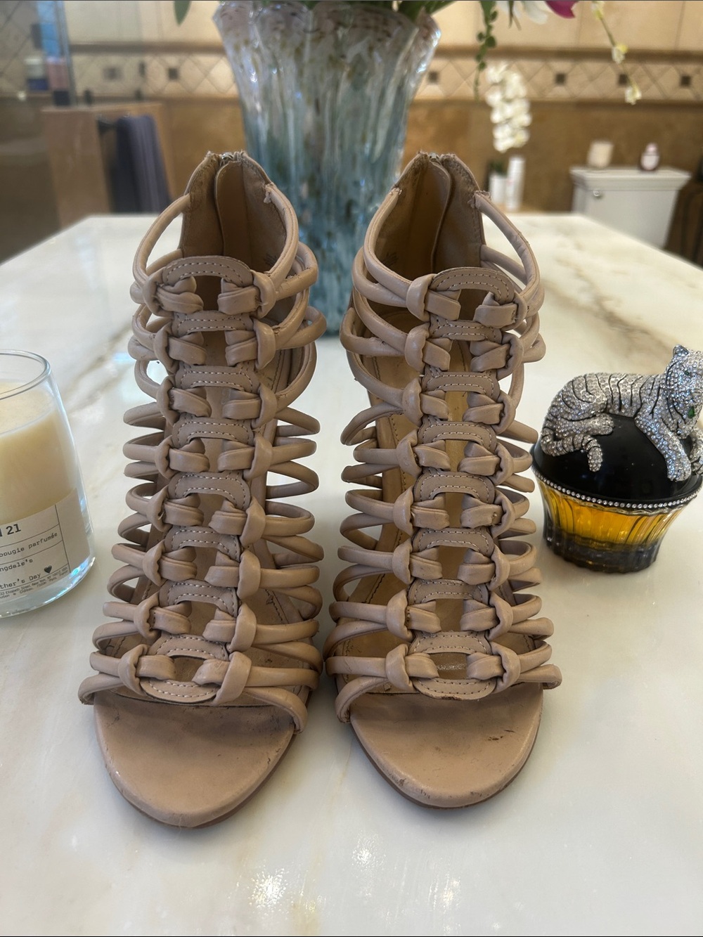 Express Nude Blush Cage-Strap High Heels